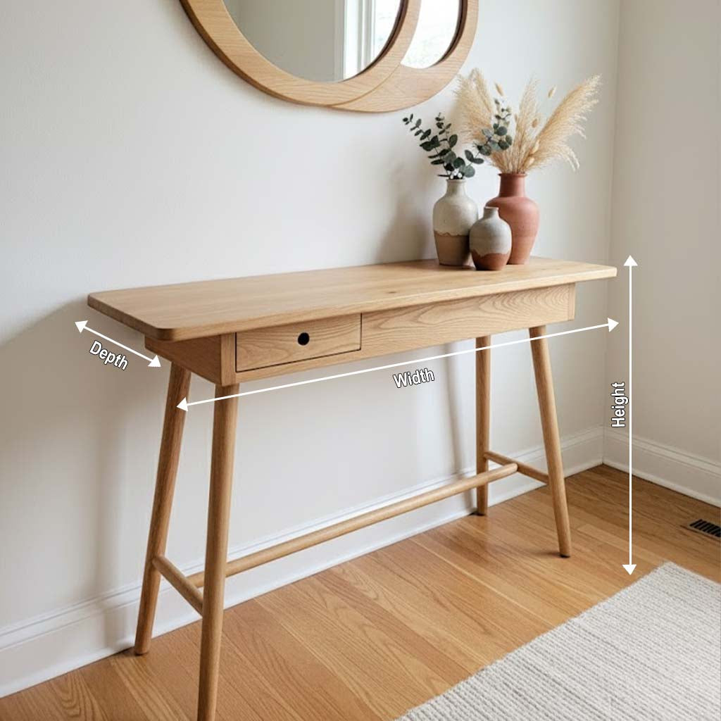 Scandinavian Solid Wood Console Table With Drawer