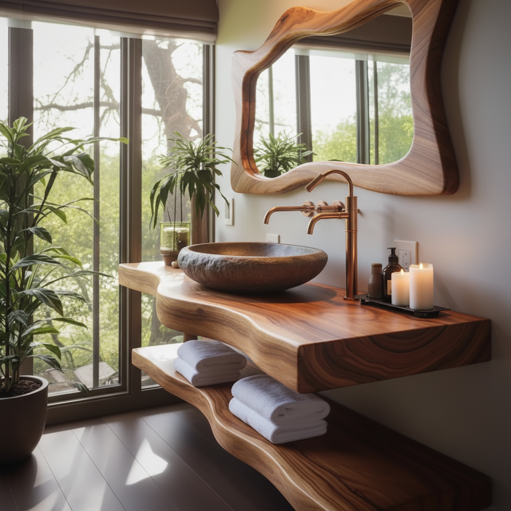 Live Edge Solid Wood Floating Bathroom Vanity