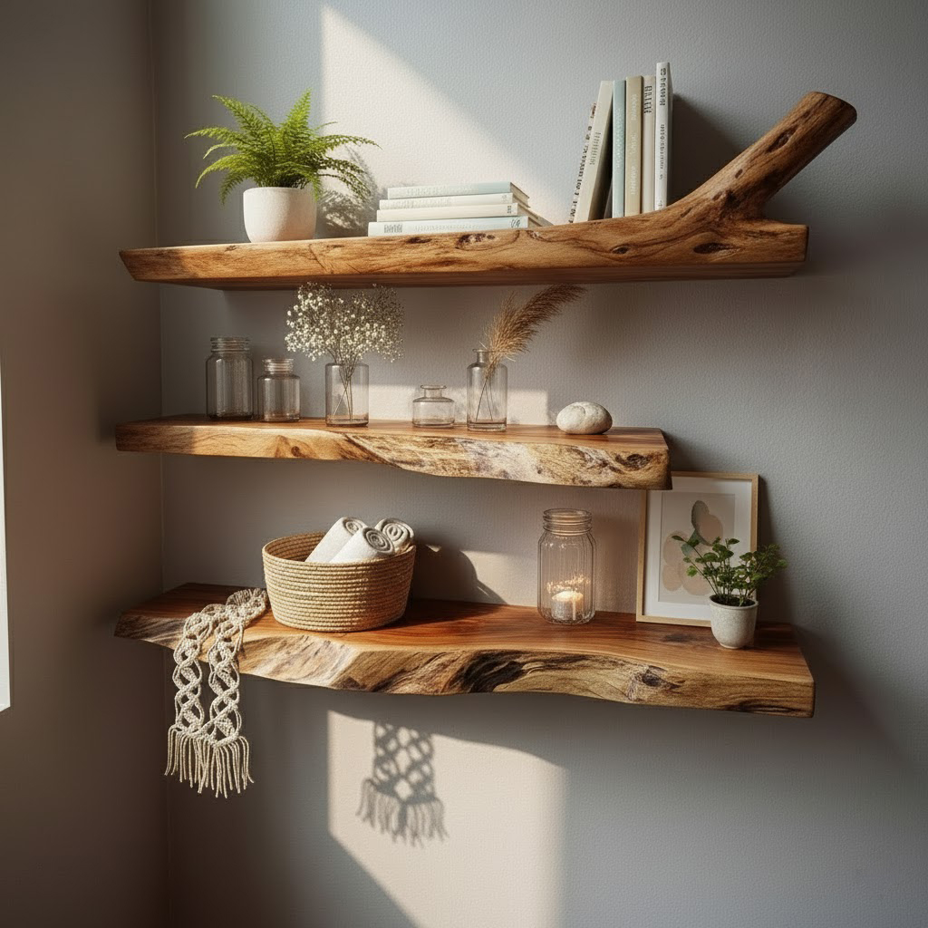 Live Edge Floating Wood Shelves