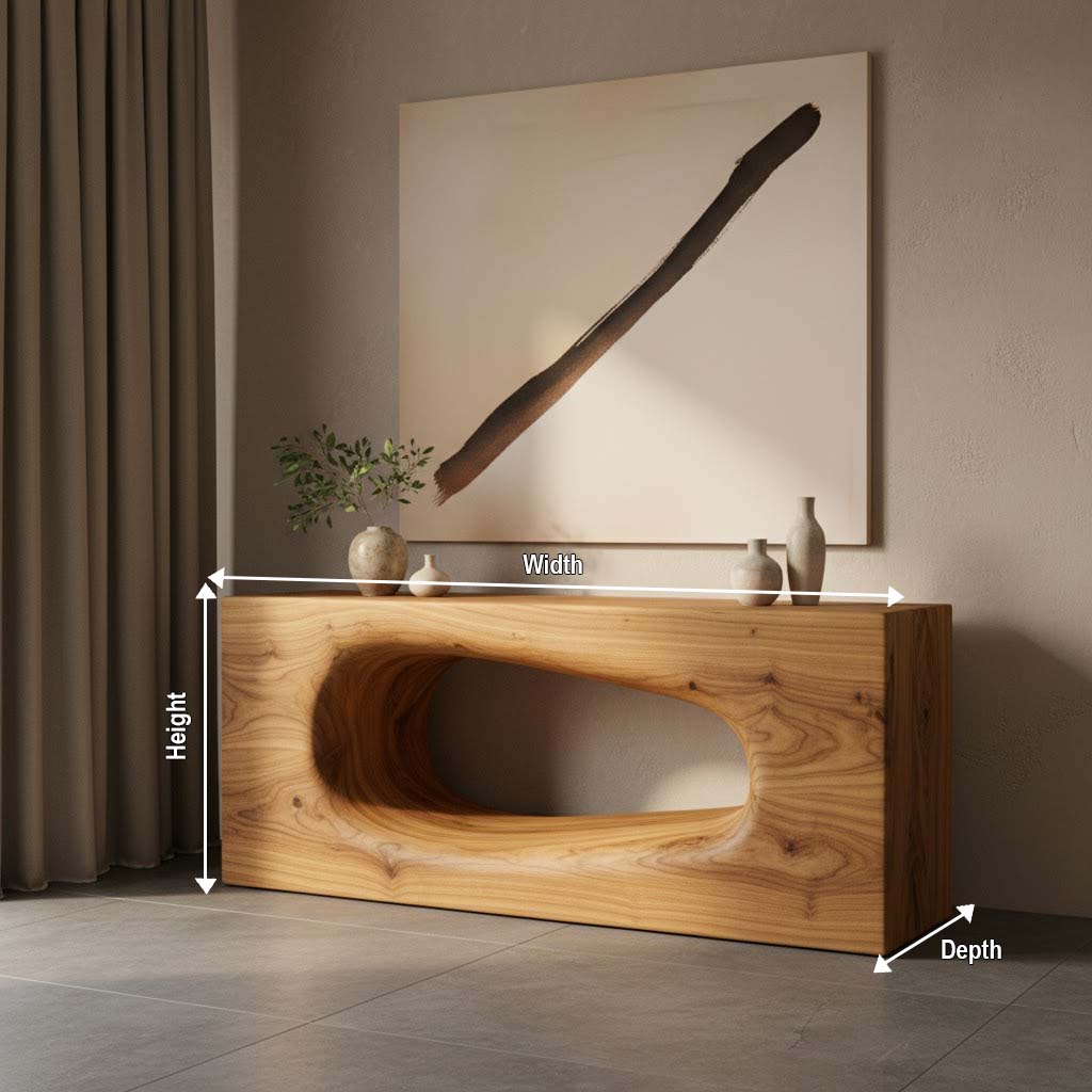 Solid Wood Sculptural Console Table