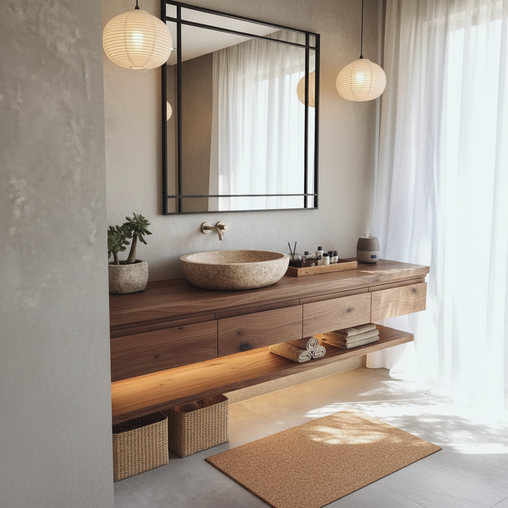 Organic Solid Wood Floating Bathroom Vanity