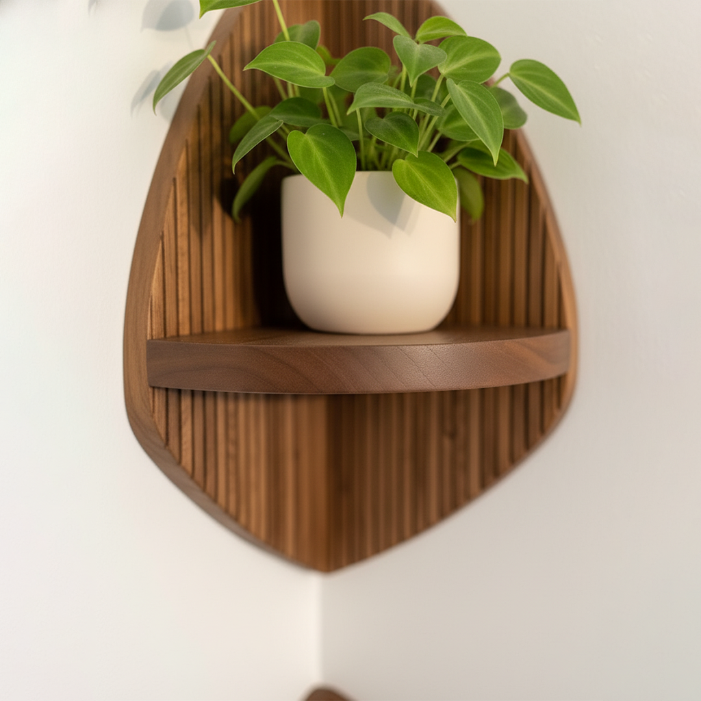 Modern Fluted Solid Wood Corner Floating Shelf
