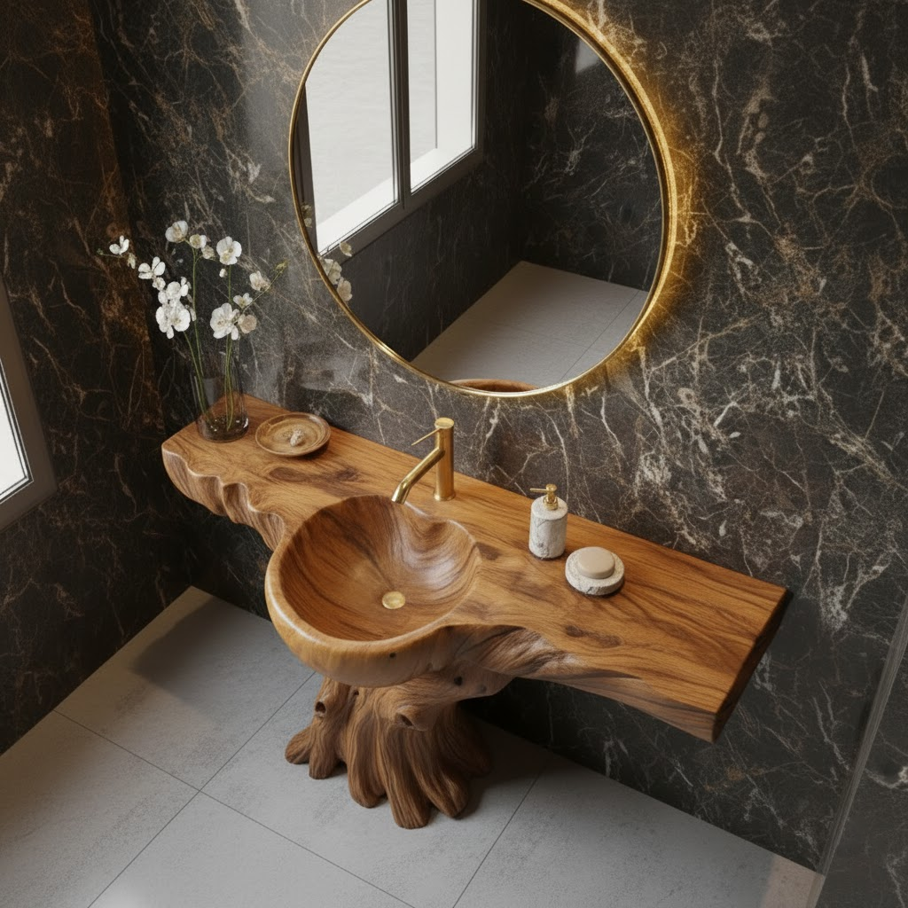Rootform Solid Wood Sculptural Floating Bathroom Vanity
