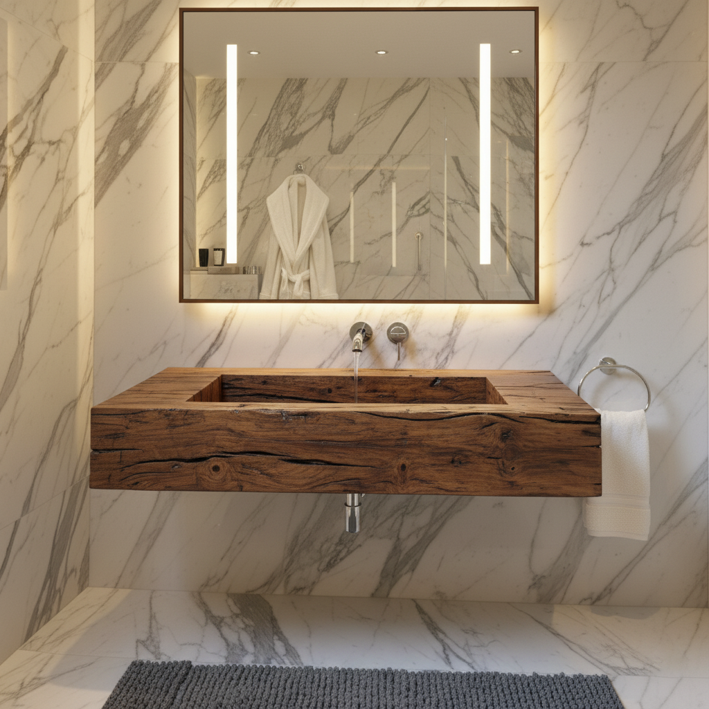 Solid Wood Integrated Sink Floating Vanity