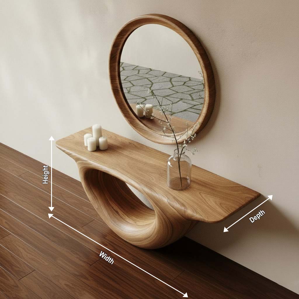 Sculptural Solid Wood Console Table