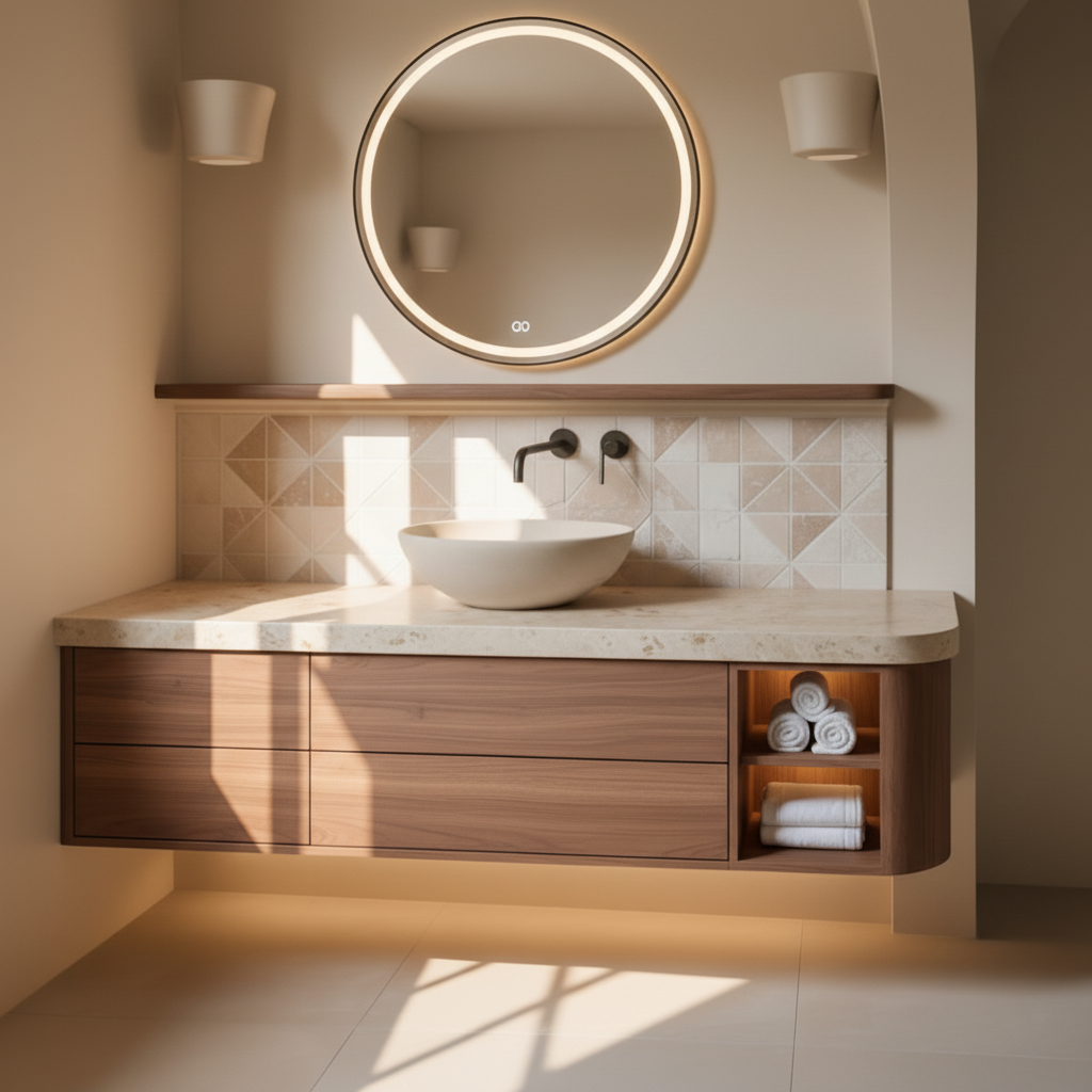 Solid Wood Floating Bathroom Vanity with Stone Top