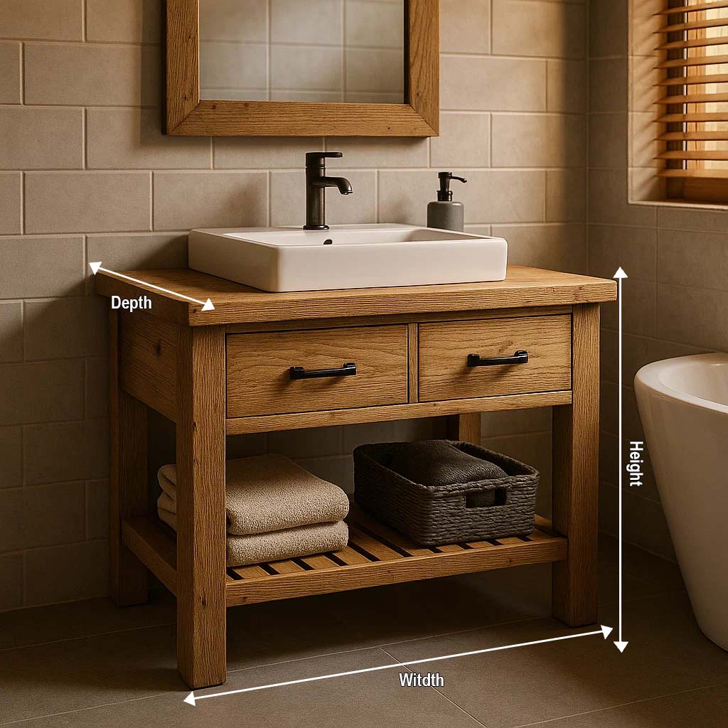 Single Sink Bathroom Vanity with Drawers & Slatted Shelf
