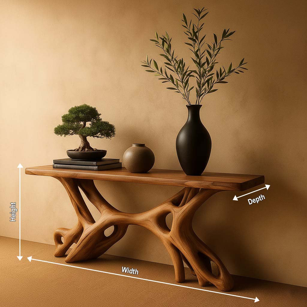 Solid Wood Sculptural Console Table