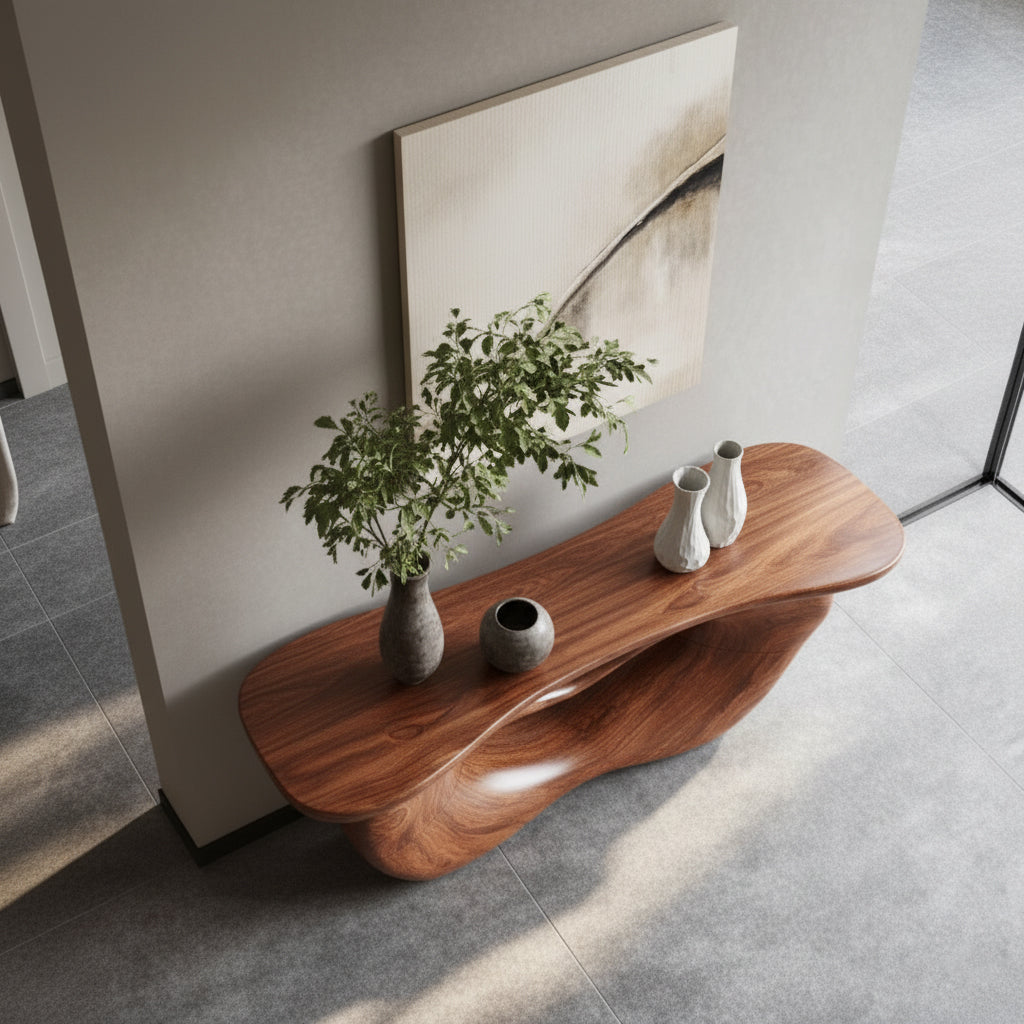 Sculptural Solid Wood Console Table – Flow Series