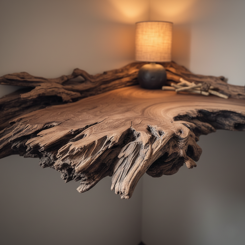 Driftwood Root Corner Floating Shelves
