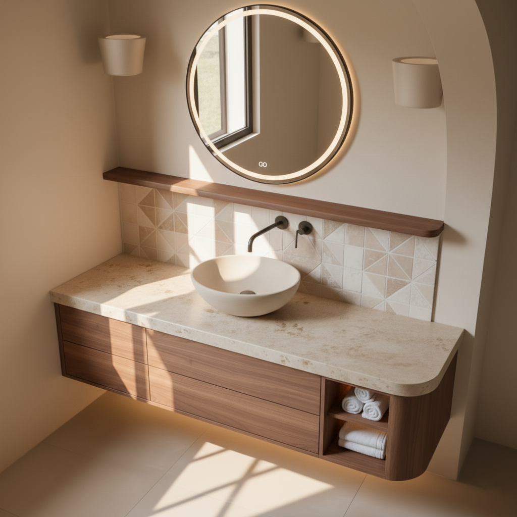 Solid Wood Floating Bathroom Vanity with Stone Top