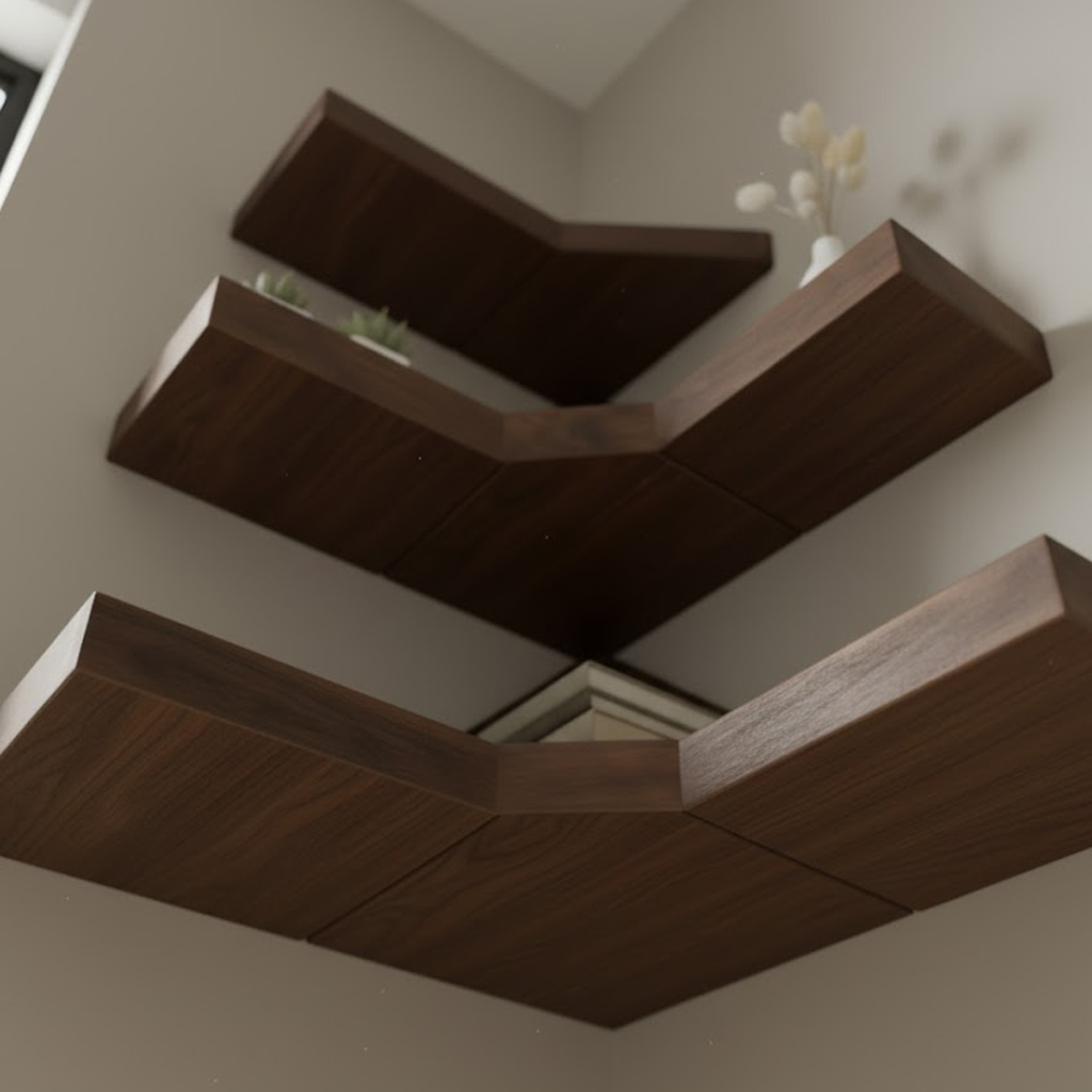 Geometric Solid Wood Corner Floating Shelves