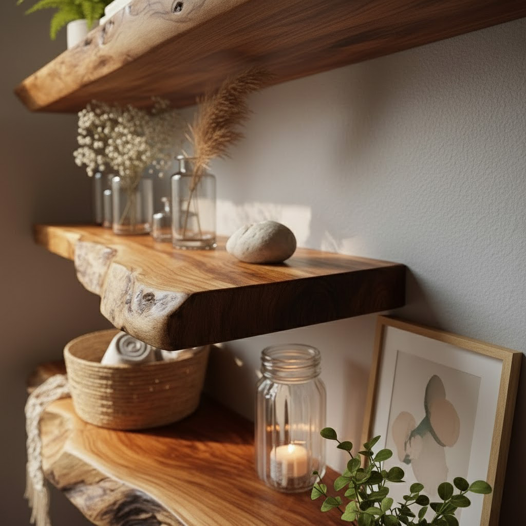 Live Edge Floating Wood Shelves