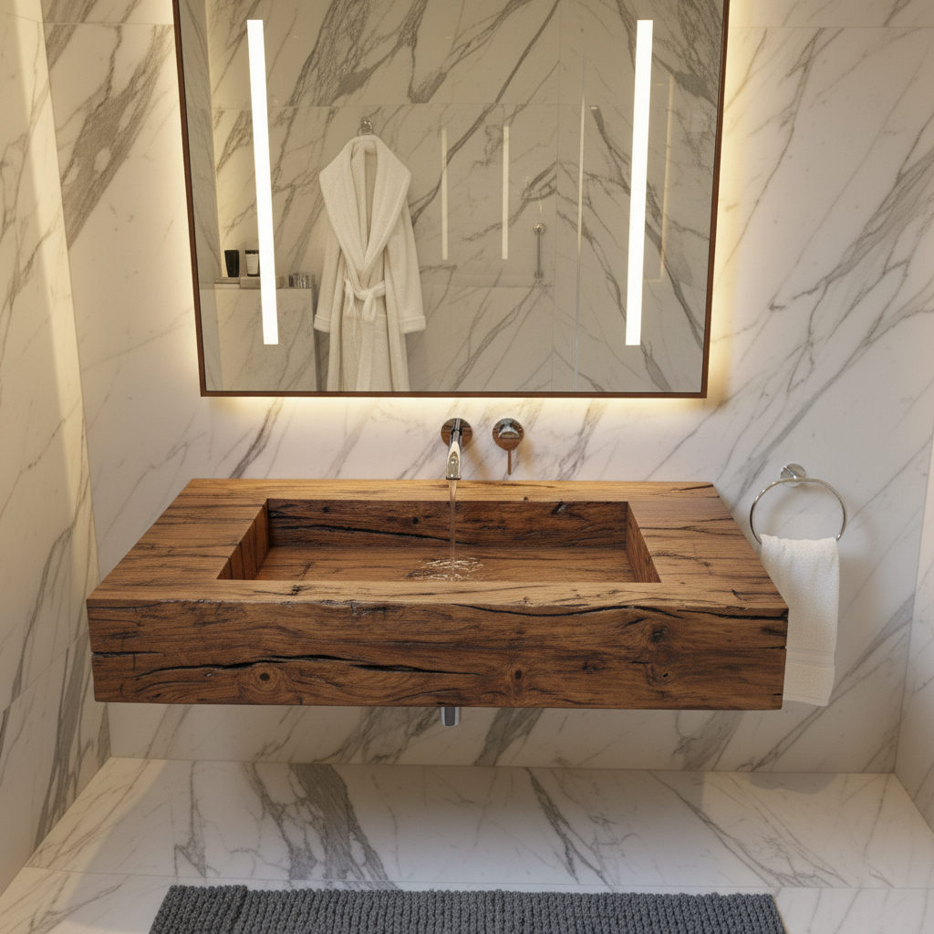 Solid Wood Integrated Sink Floating Vanity