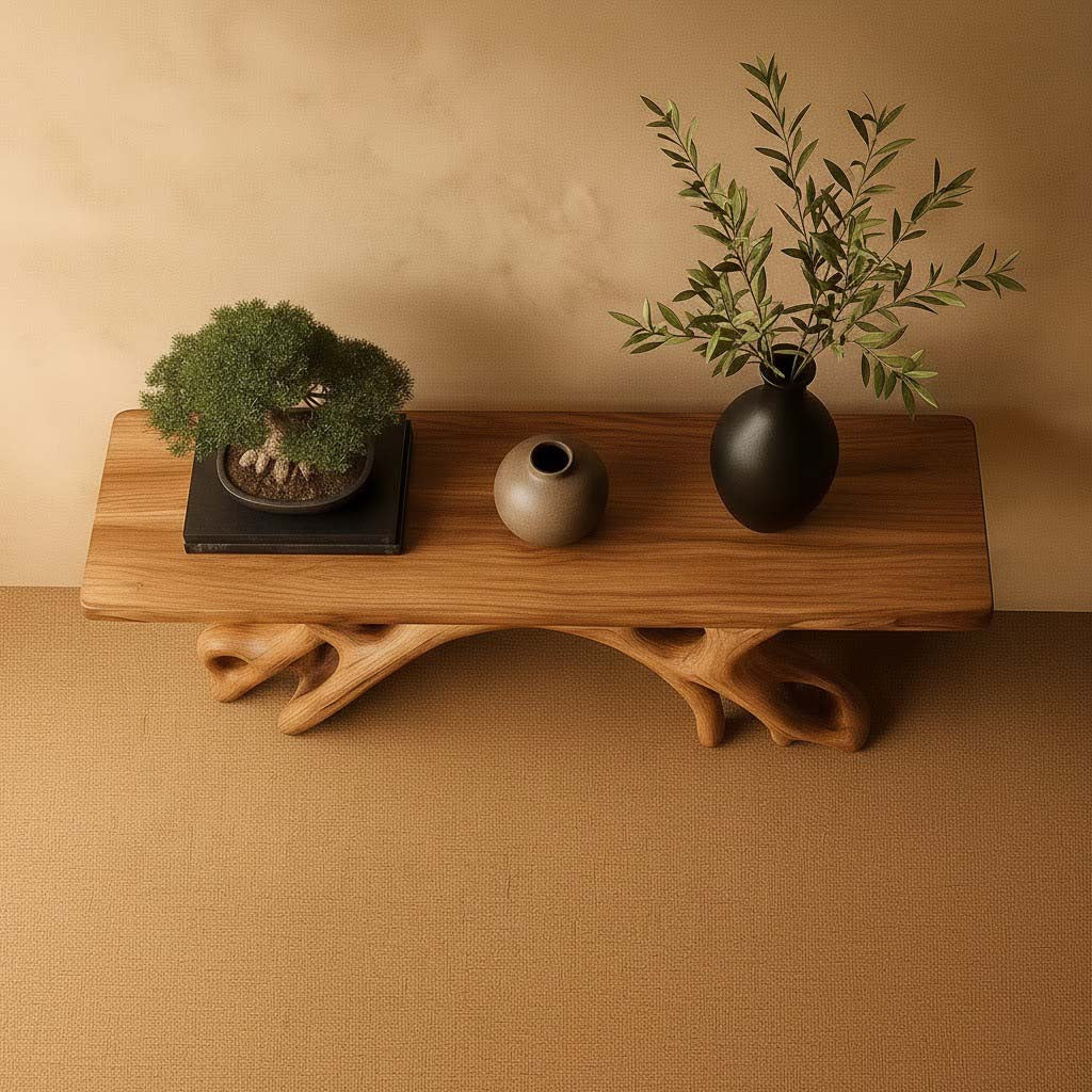 Solid Wood Sculptural Console Table