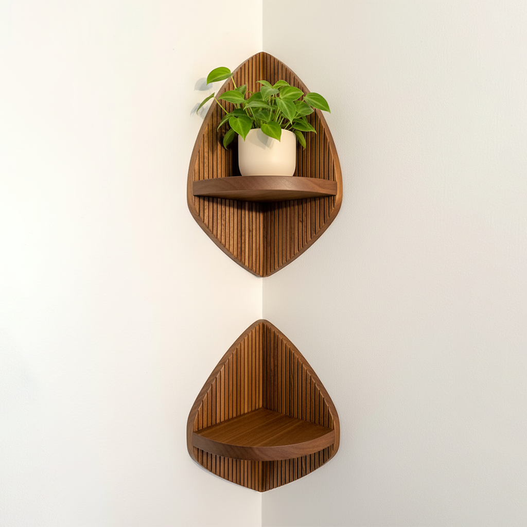 Modern Fluted Solid Wood Corner Floating Shelf