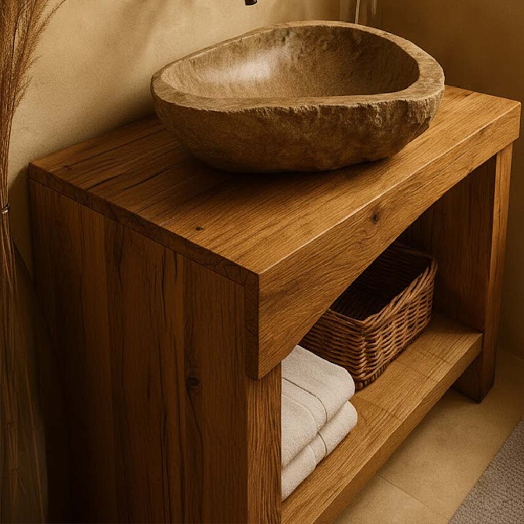 Single Sink Bathroom Vanity with Stone Vessel