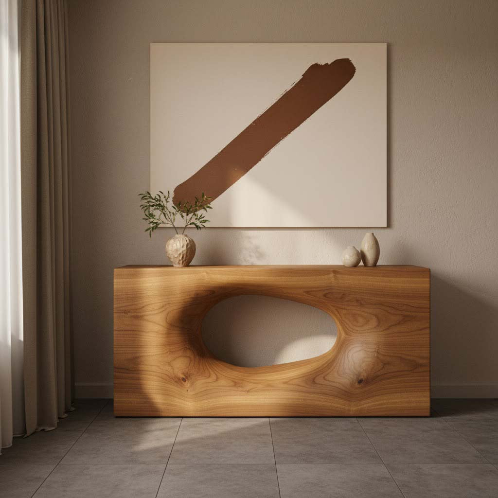 Solid Wood Sculptural Console Table