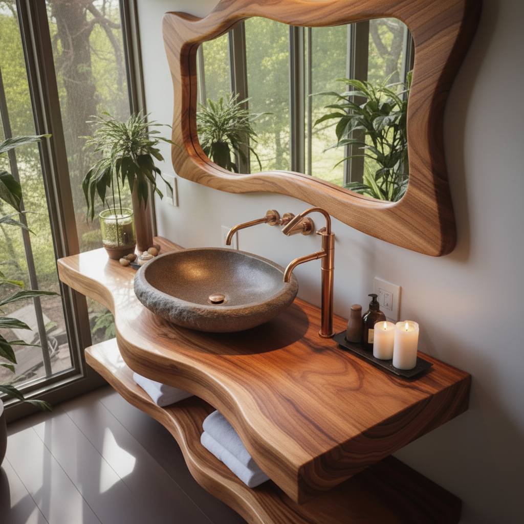 Live Edge Solid Wood Floating Bathroom Vanity