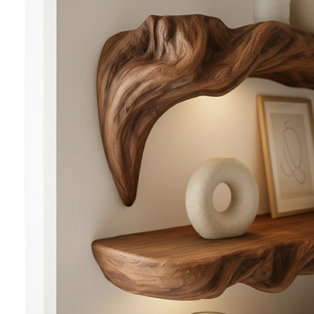 Sculpted Live Edge Solid Wood Corner Shelves