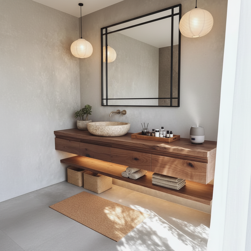 Organic Solid Wood Floating Bathroom Vanity