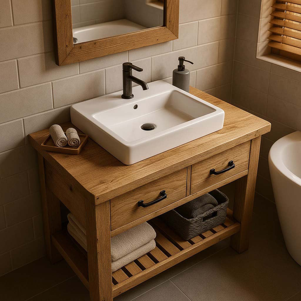 Single Sink Bathroom Vanity with Drawers & Slatted Shelf