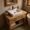 Single Sink Bathroom Vanity with Drawers & Slatted Shelf