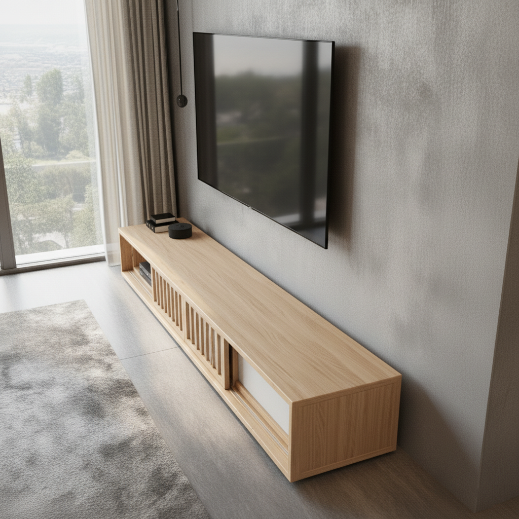 Contemporary TV Unit with Slatted Panel