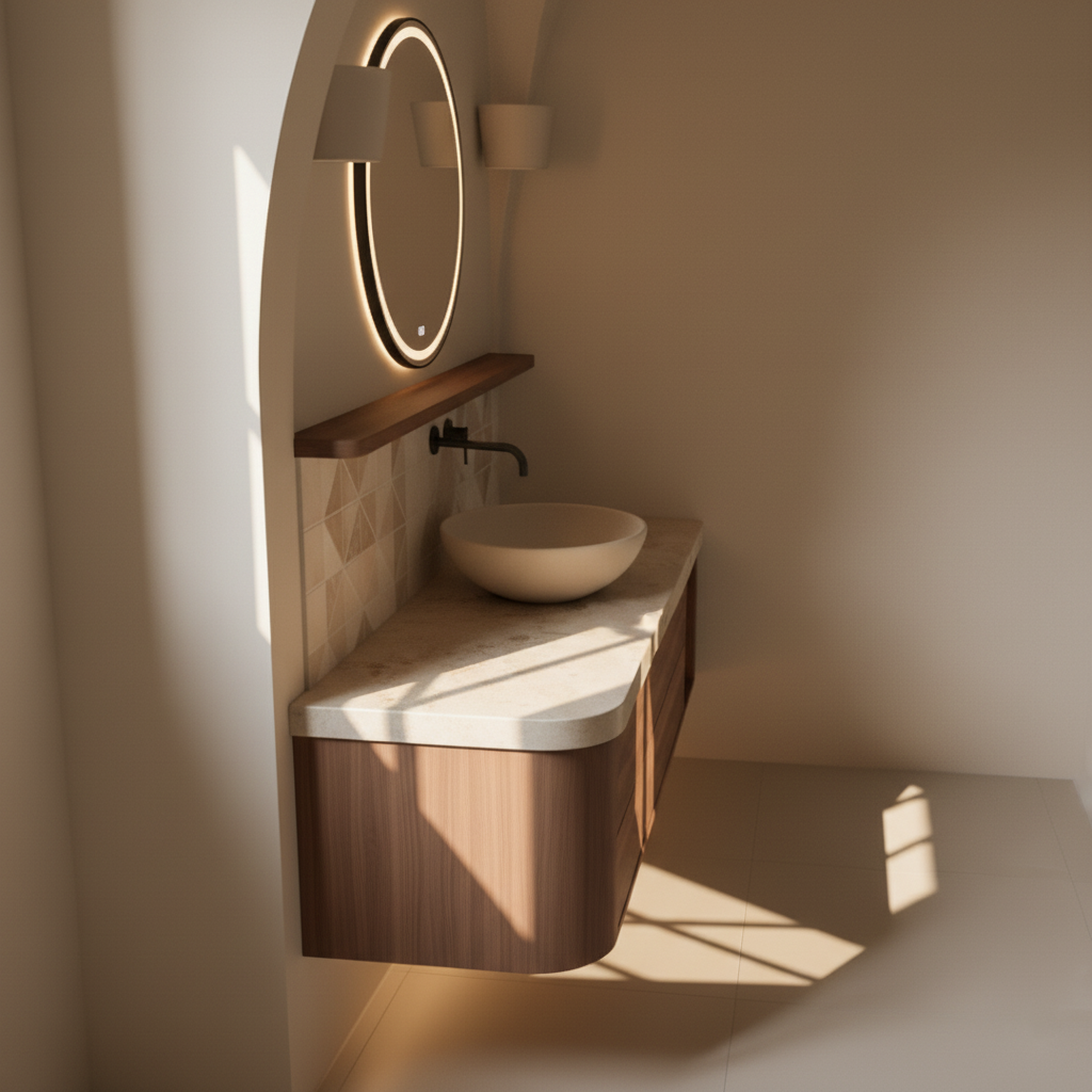 Solid Wood Floating Bathroom Vanity with Stone Top