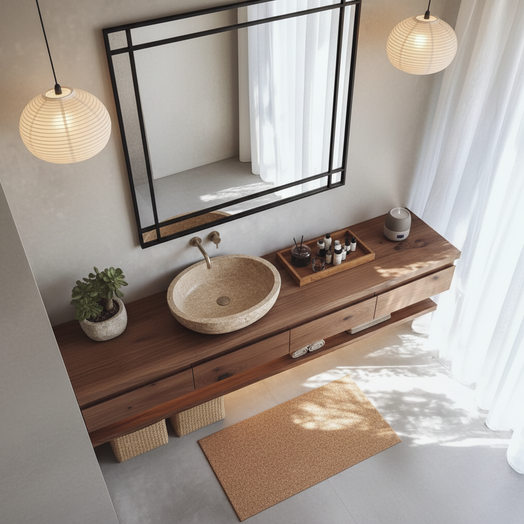 Organic Solid Wood Floating Bathroom Vanity