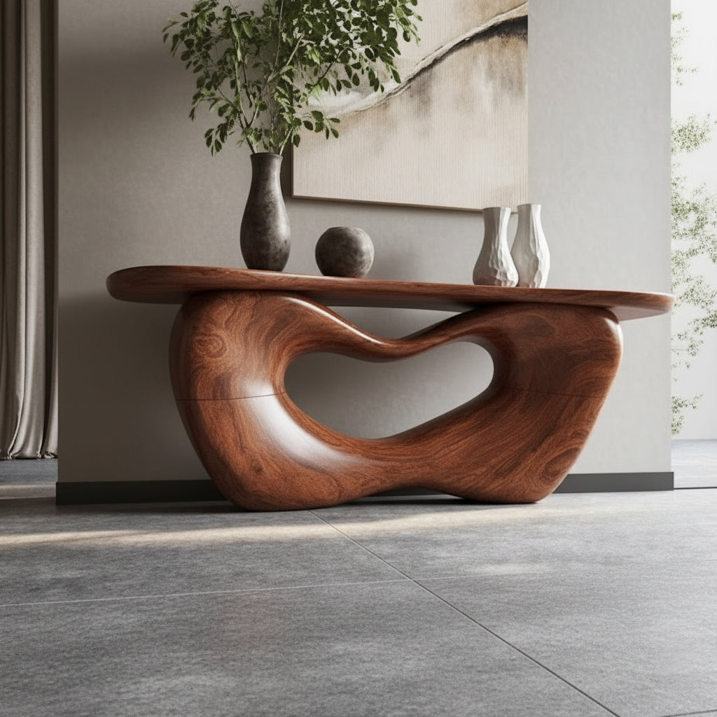 Sculptural Solid Wood Console Table – Flow Series