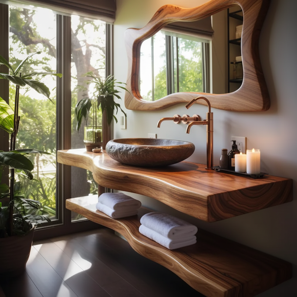 Live Edge Solid Wood Floating Bathroom Vanity
