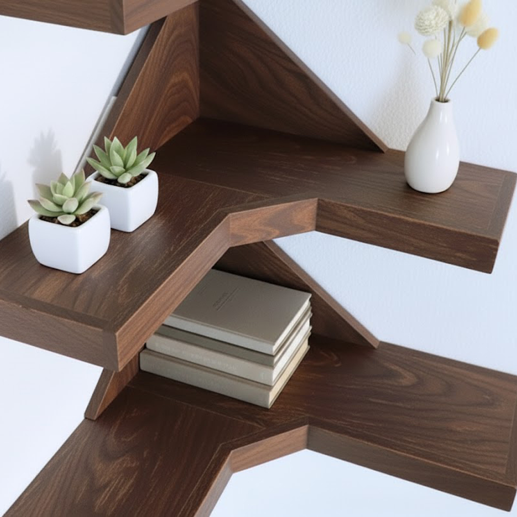 Geometric Solid Wood Corner Floating Shelves