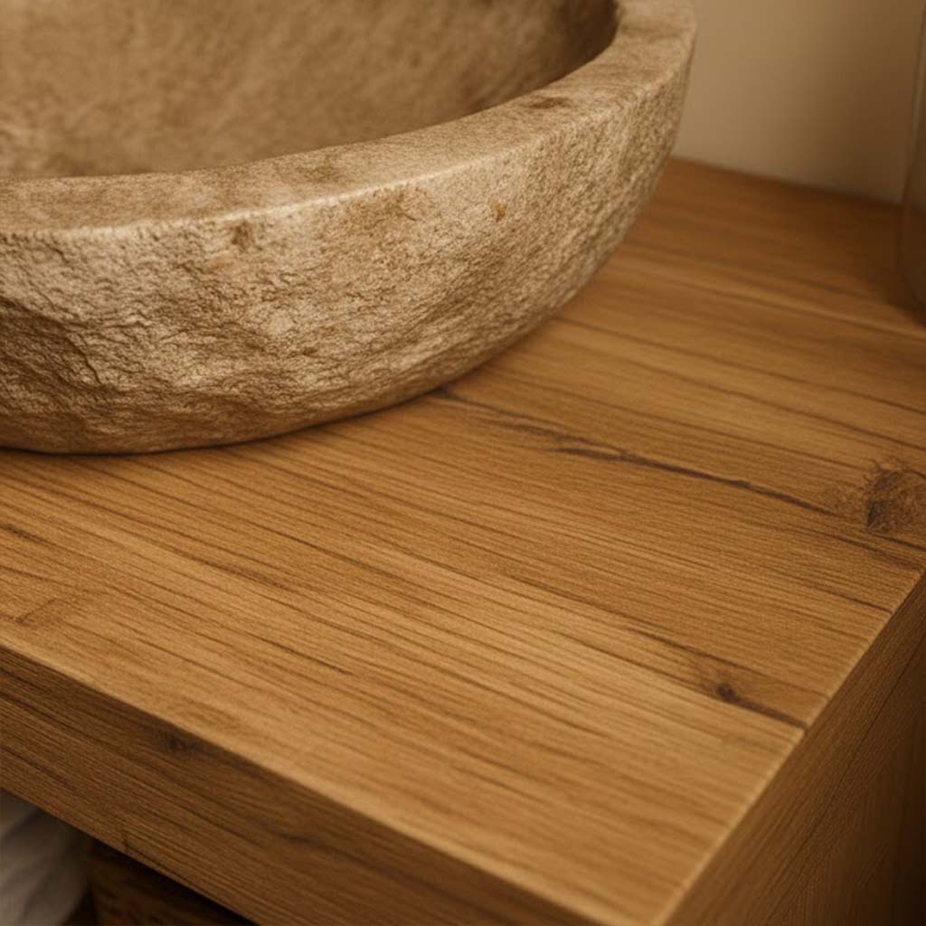 Single Sink Bathroom Vanity with Stone Vessel
