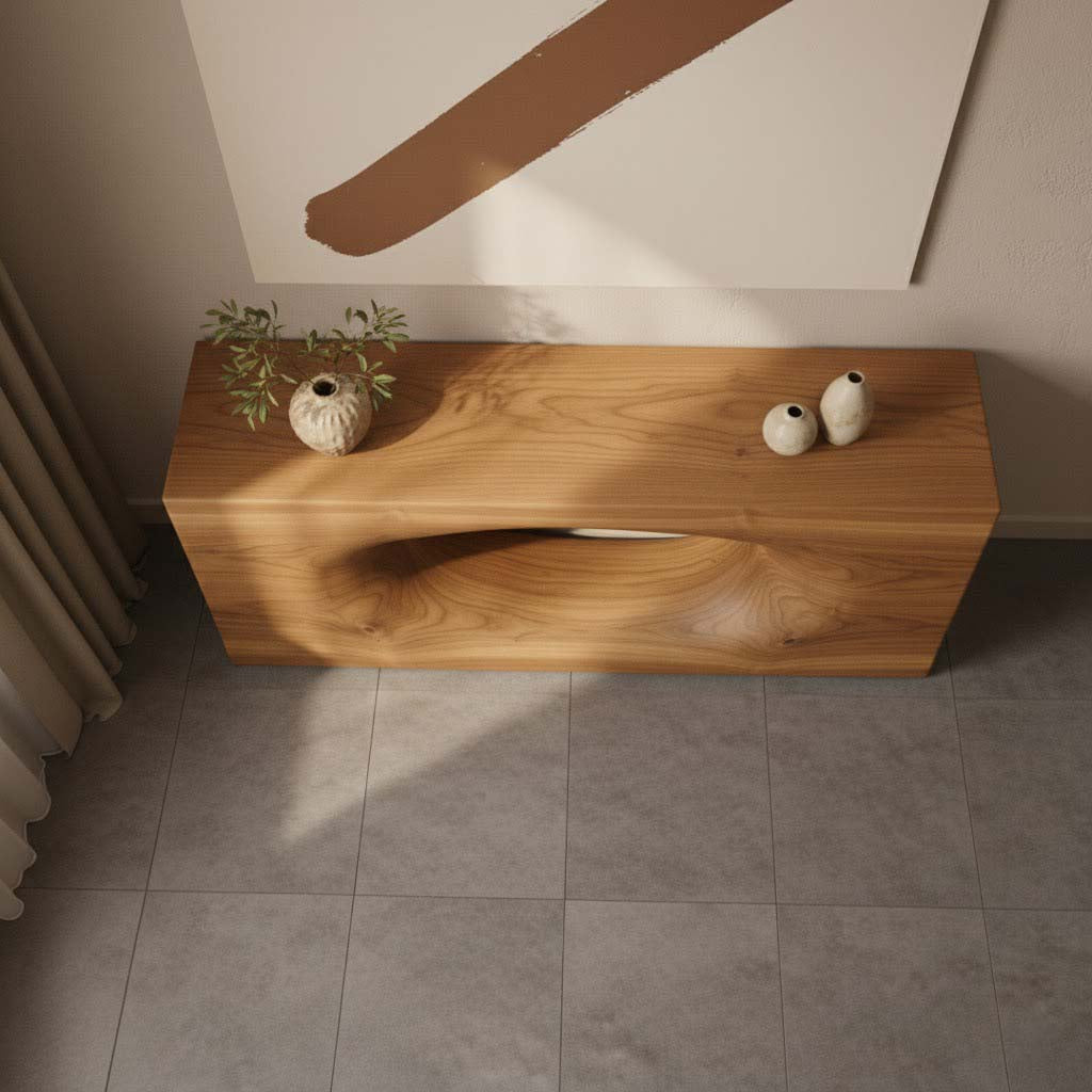 Solid Wood Sculptural Console Table
