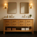 Double Sink Bathroom Vanity with Drawers & Open Shelf