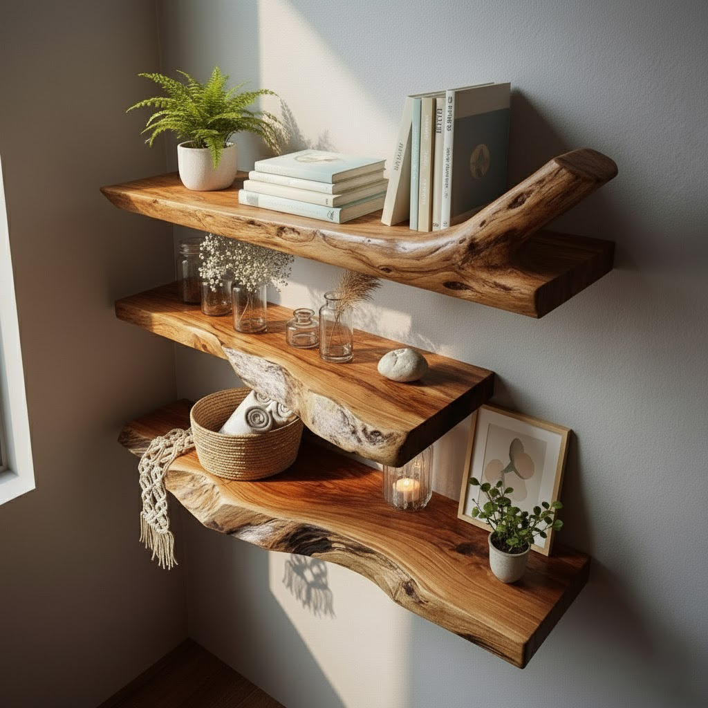 Live Edge Floating Wood Shelves