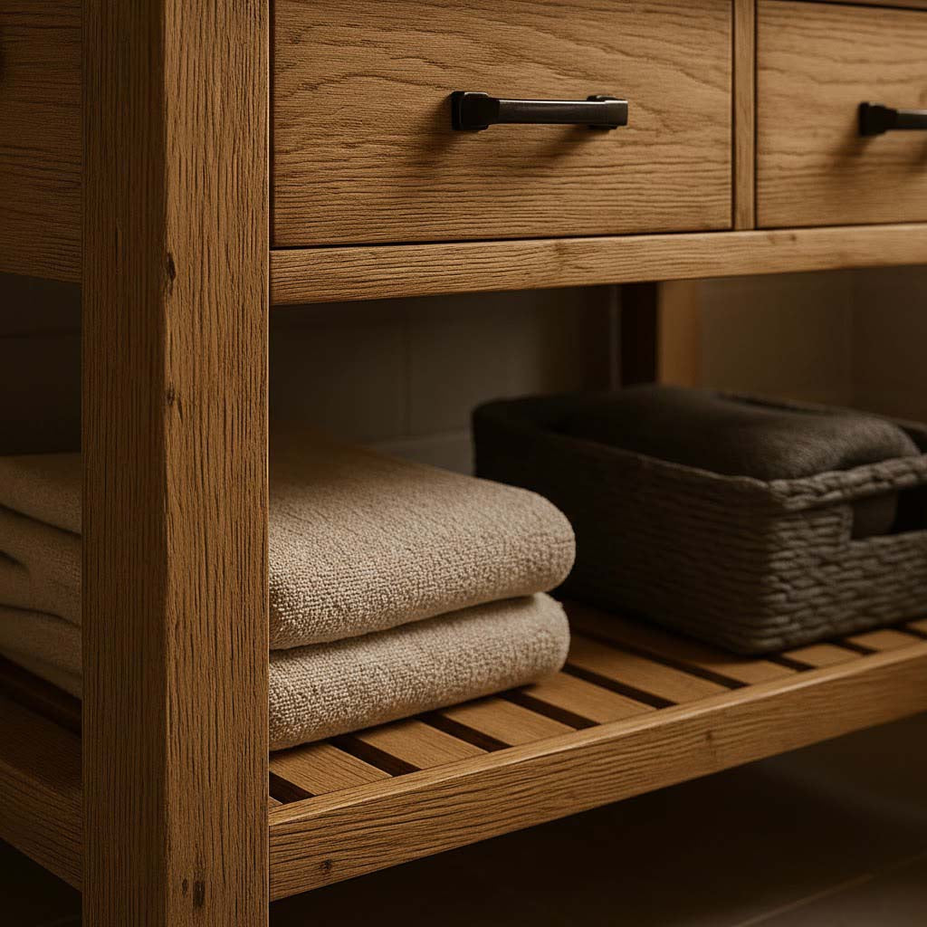 Single Sink Bathroom Vanity with Drawers & Slatted Shelf