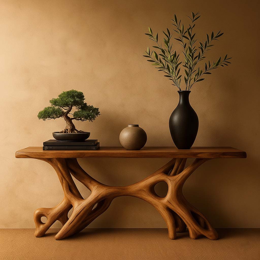 Solid Wood Sculptural Console Table