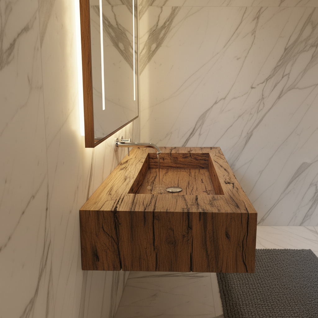 Solid Wood Integrated Sink Floating Vanity