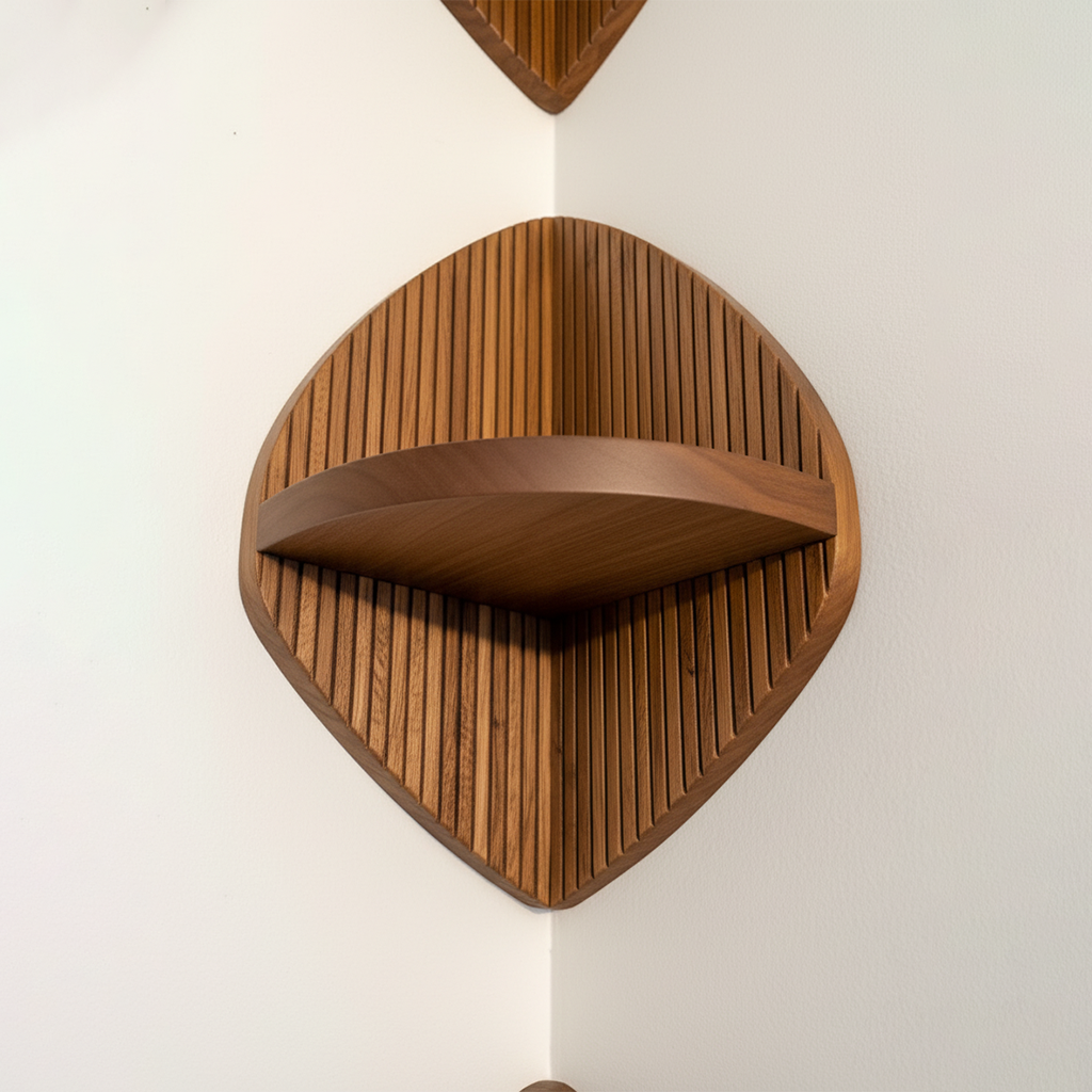 Modern Fluted Solid Wood Corner Floating Shelf