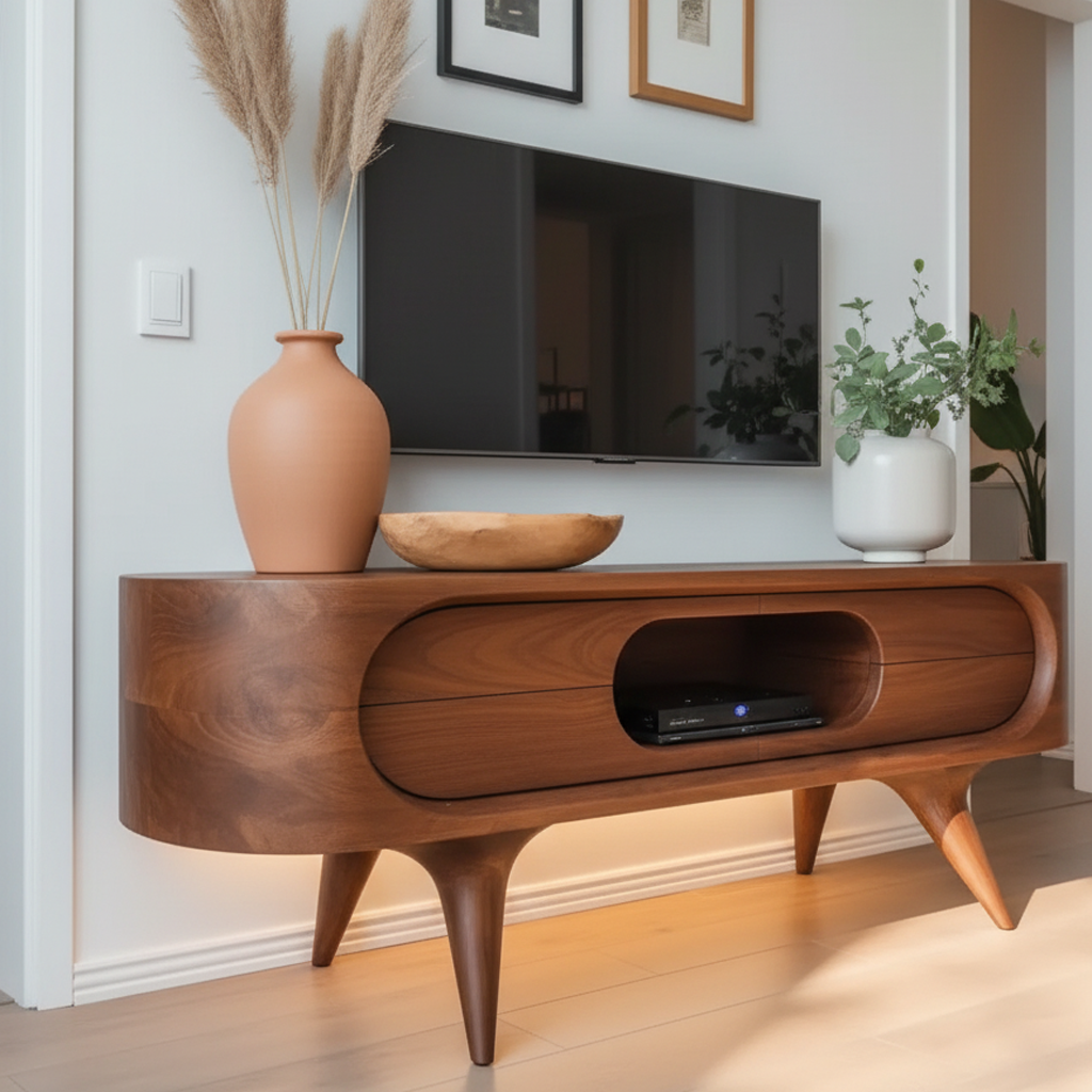 Aura Curve Solid Wood TV Stand