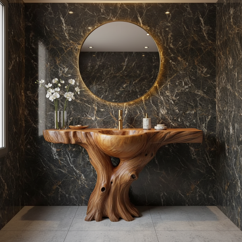 Rootform Solid Wood Sculptural Floating Bathroom Vanity