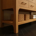 Double Sink Bathroom Vanity with Drawers & Open Shelf