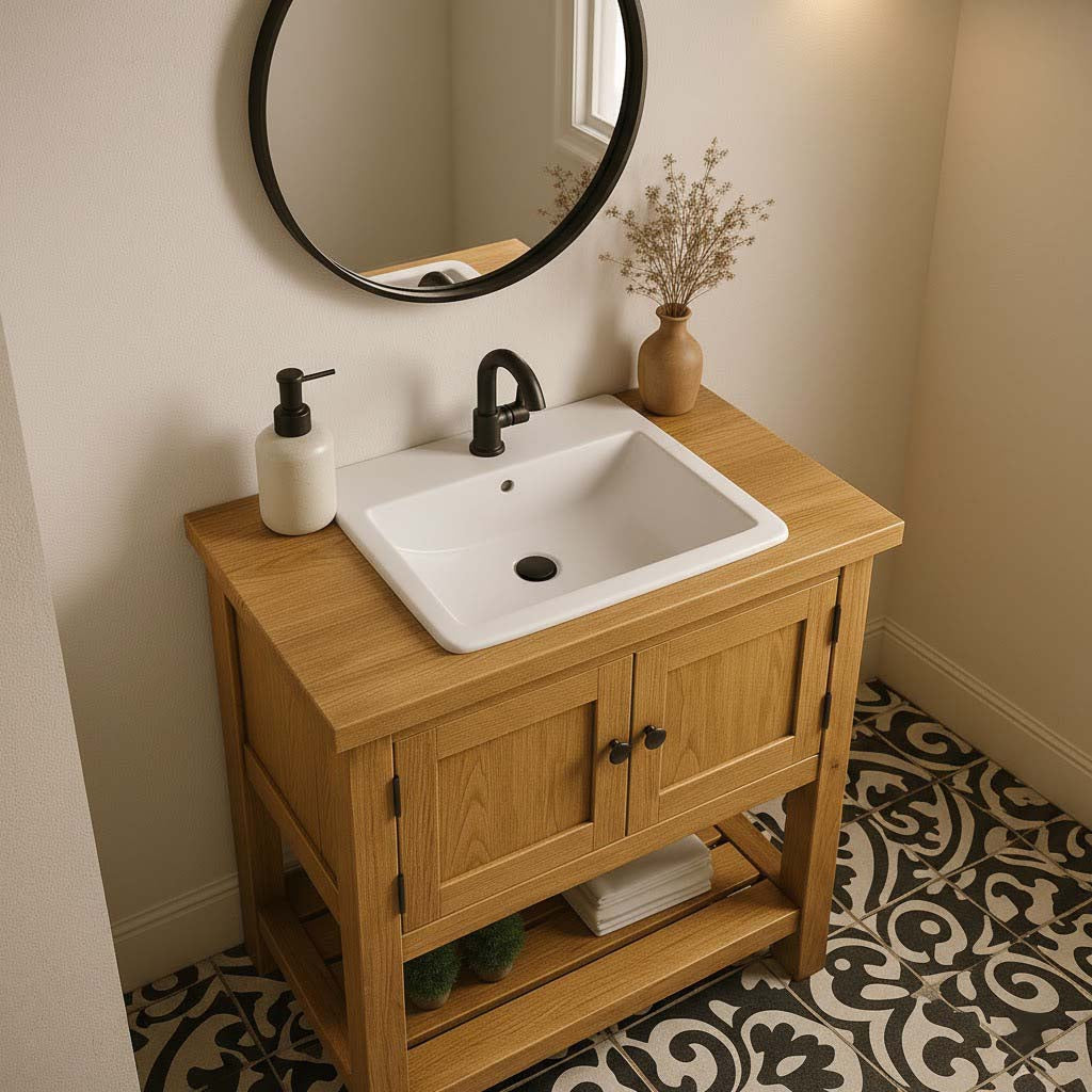 Oakwood Classic Single Sink Bathroom Vanity with Open Shelf