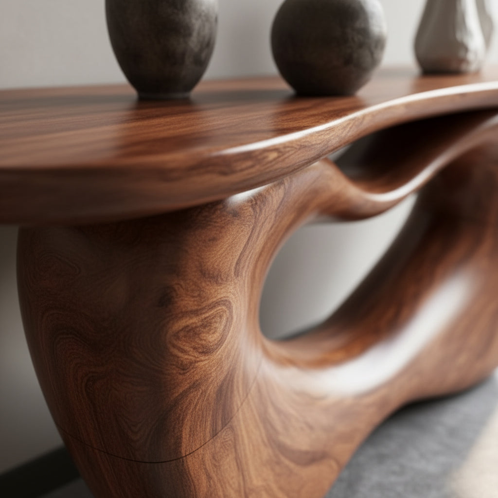 Sculptural Solid Wood Console Table – Flow Series
