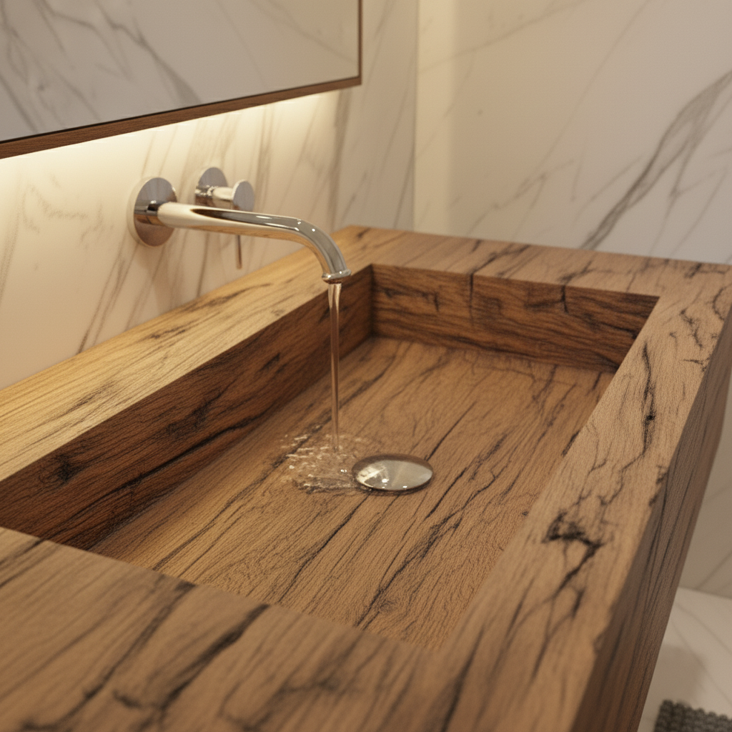Solid Wood Integrated Sink Floating Vanity
