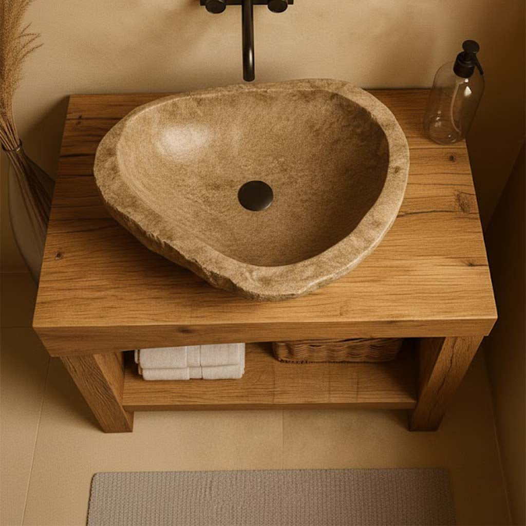 Single Sink Bathroom Vanity with Stone Vessel