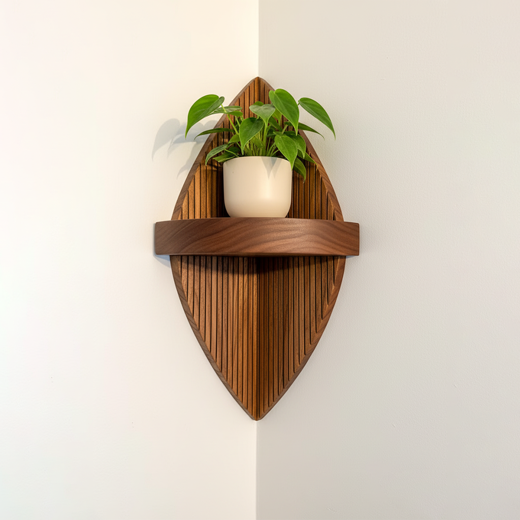 Modern Fluted Solid Wood Corner Floating Shelf