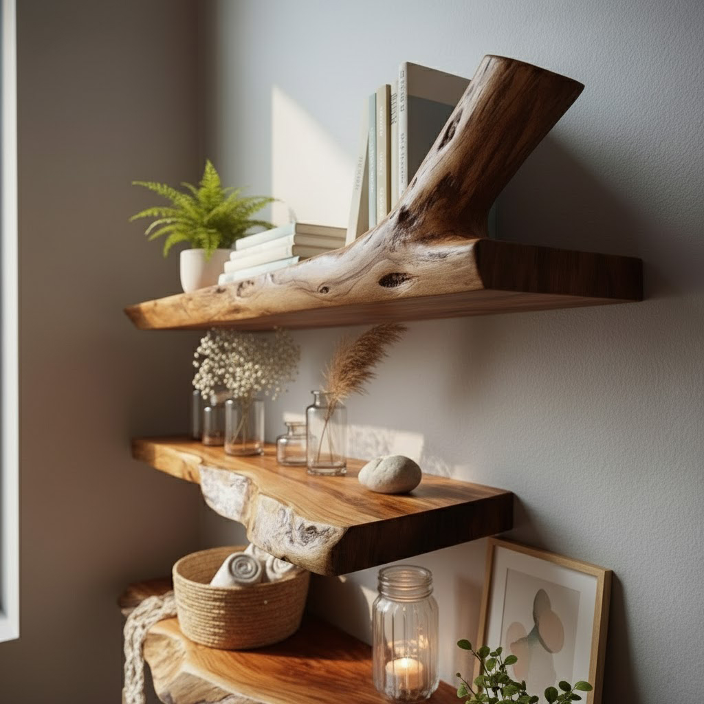 Live Edge Floating Wood Shelves